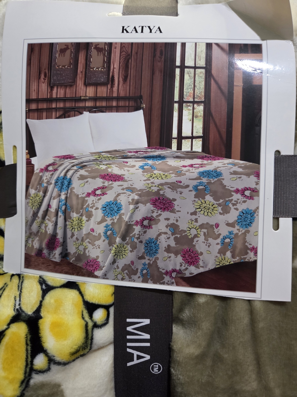Floral Plush Throw Blanket in Taupe with Blue, Pink, and Lime Accents